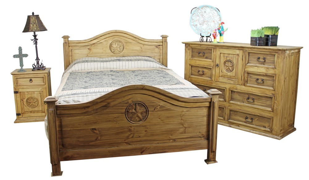 Mexican Pine Furniture Texas  Star  Rustic  Pine Bedroom  Set 