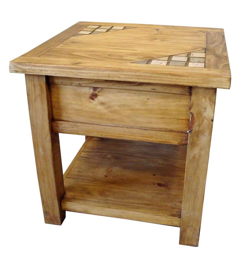Marble And Solid Wood Rustic End Table Mexican Rustic 
