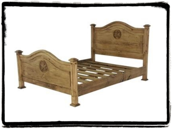 Rustic Wood Bed With Carved Texas Star