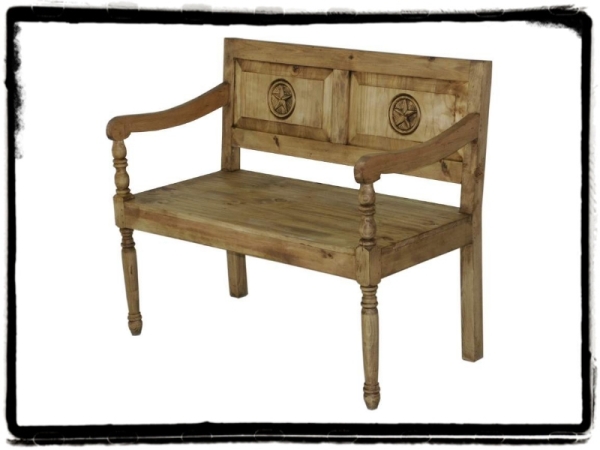 Sierra Rustic Wood Bench With Texas Star